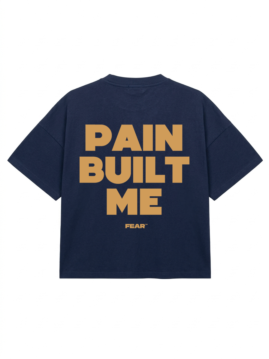Pain built me tee blue