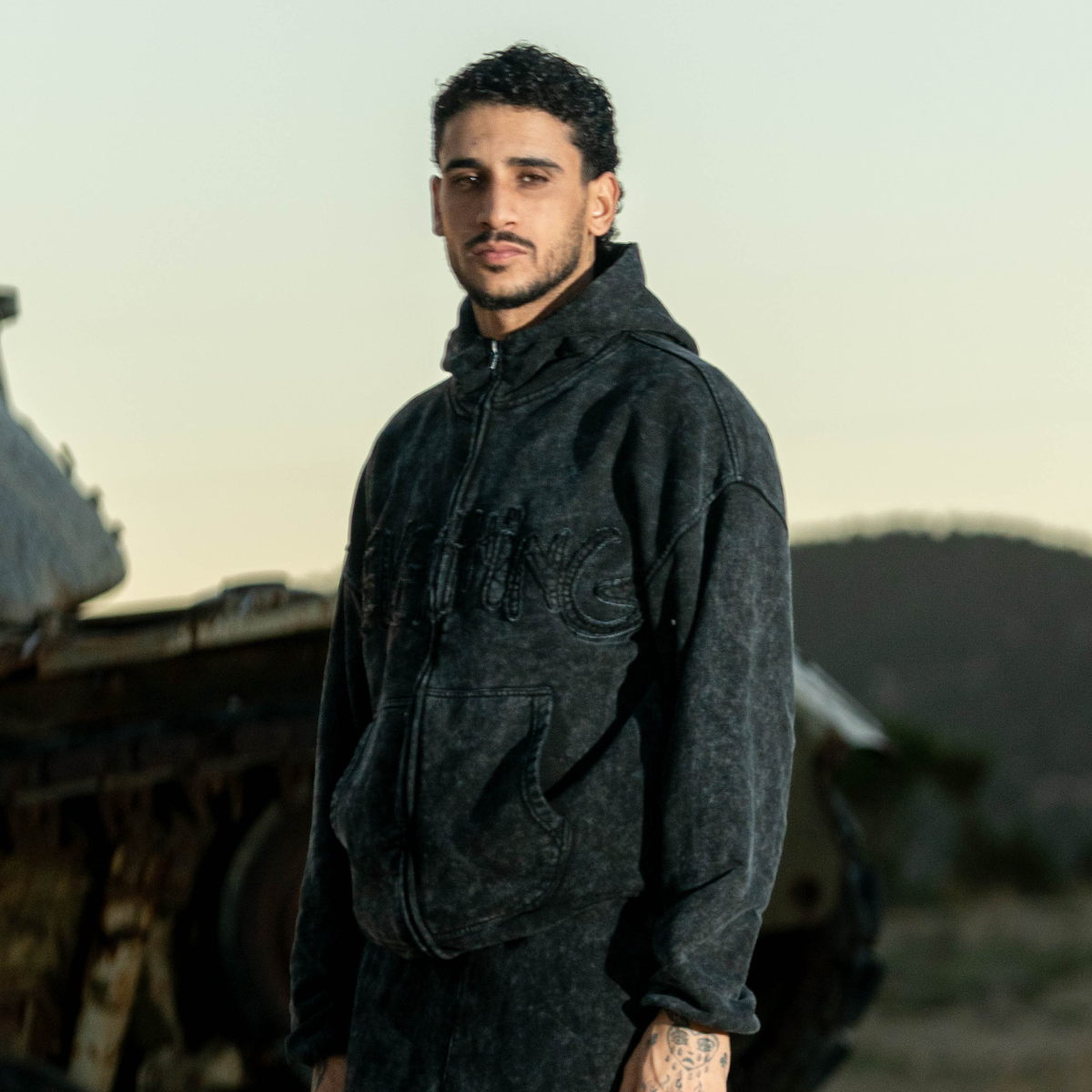 Acid washed zip up hoodie