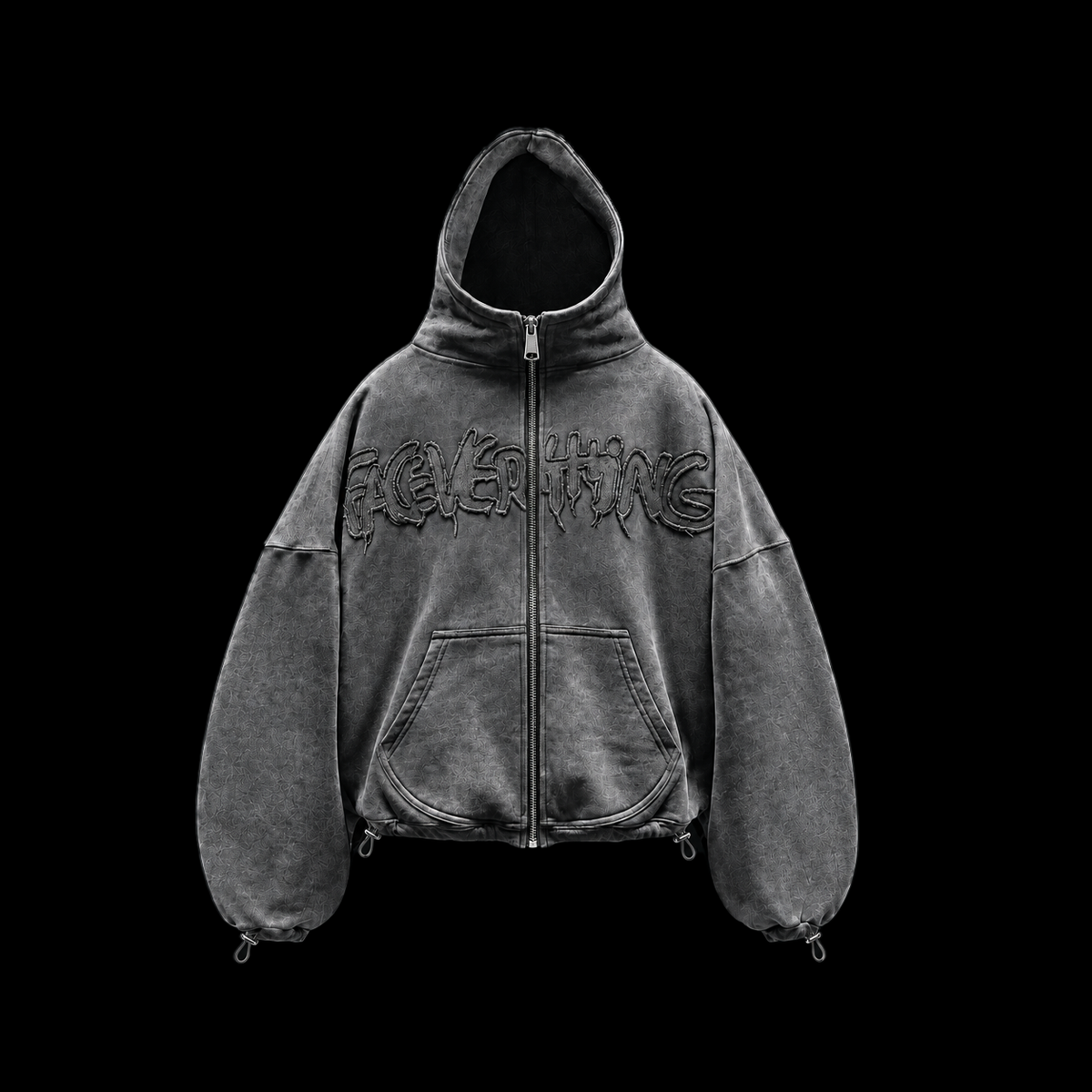 Grey acid washed zip up hoodie